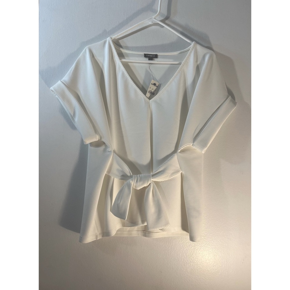 NWT Express Cream/white Tie Front Top